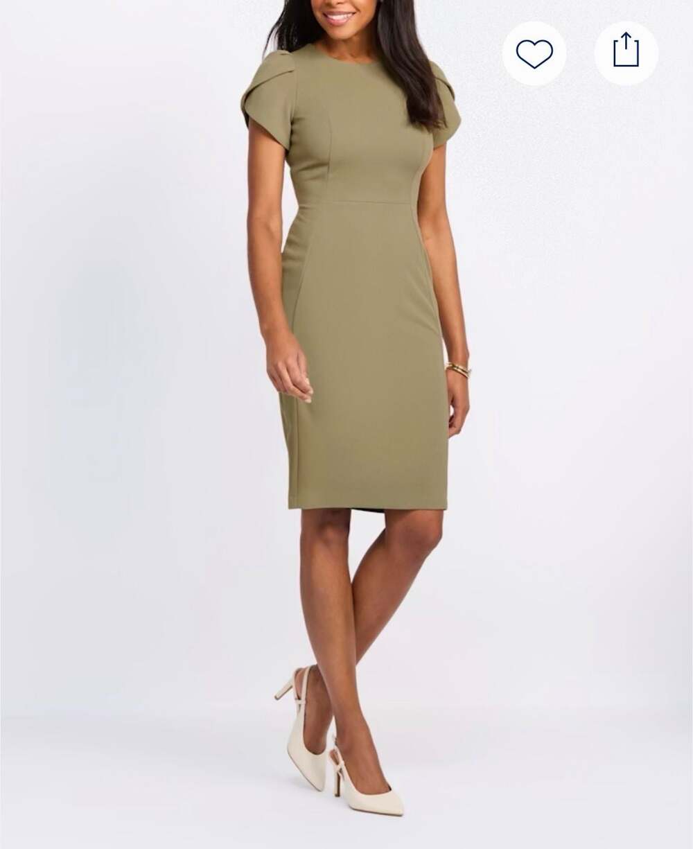 Calvin Klein Women's Olive Green Tulip Sleeve Sheath Dress
